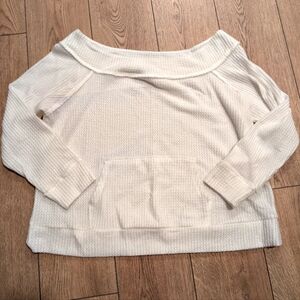 GibsonLook Plus 1X 2X‎ Cream White Waffle Knit Wide Neck Top Shirt Nordstrom